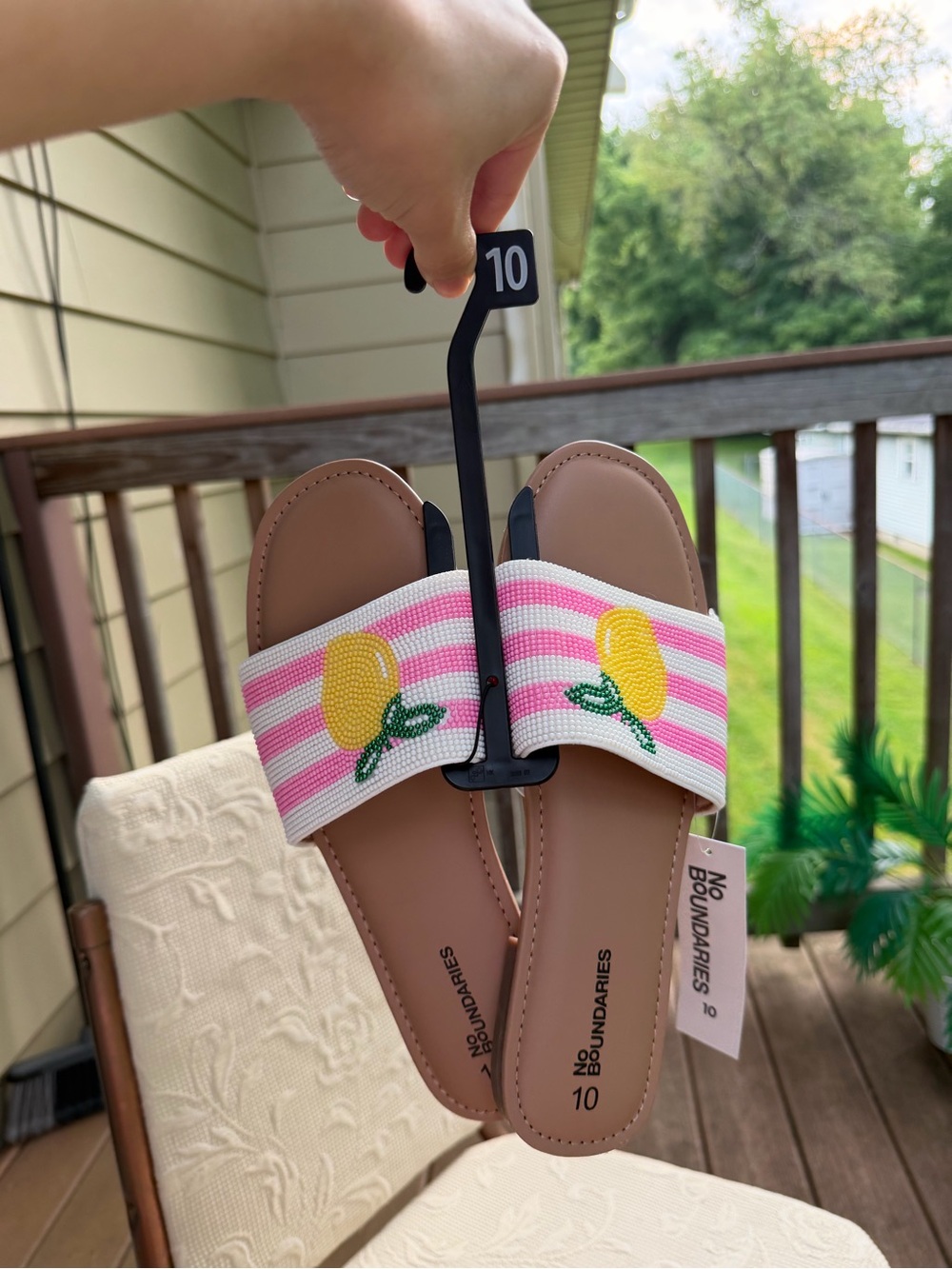 Women’s Beaded Lemon Slide Sandals Pink & White Size US 10 - Picture 12 of 16